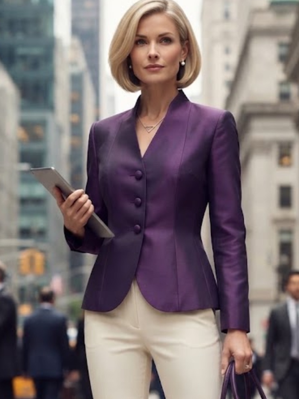 NWOT Talbots Collarless V Neck Purple Silk Blazer With Silk Knot Buttons
